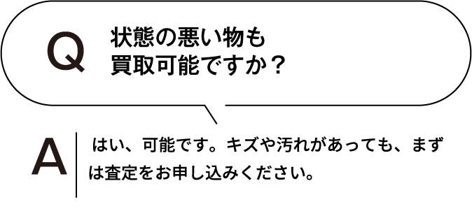 査定額に納得できなかった場合、買取を断ることはできますか? もちろん可能です。もし買取をお断りいただいた場合でも、査定や査定員の出張にかかる料金をいただくこともございません。